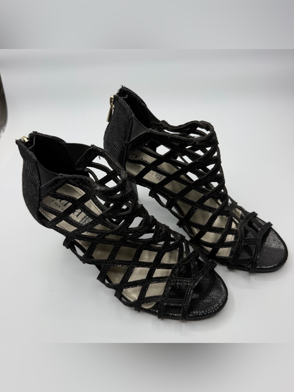 a.n.a Black Lattice Cage Heeled Sandals